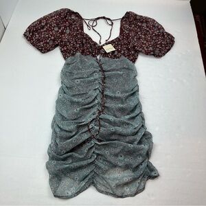 Free People Ditsy Floral Tessa Dress Size XS Storm Combo Fitted‎ Ruched NEW